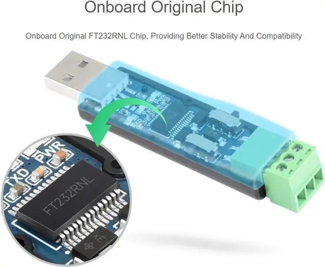 Alt view image 6 of 7 - USB to RS485 or RS232 Serial Converter Adapter Onboard Original FT232RNL Chip built-in self-recovering fuse TVS protection circuit etc. Compatible with Mac Linux Android Win11/10/ 8.1/8/7