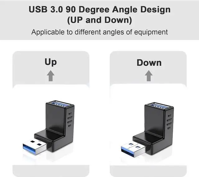 Alt view image 7 of 7 - USB 3.0 Adapter 90 Degree Male to Female Combo Vertical Up and Down Angle Coupler Connector