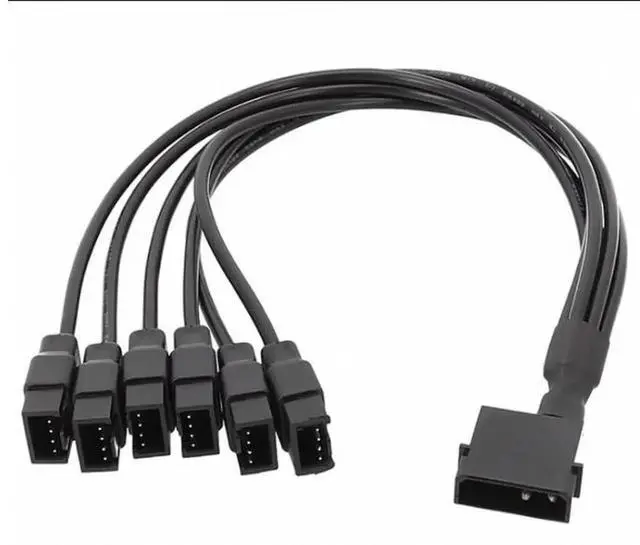 Main image of Black Sleeved 30cm Cooler Cooling Fan Splitter Power Cable 12V 4-Pin To 6 Port 3Pin/4Pin Connector for Molex IDE Computer PC DIY(1 in 5)