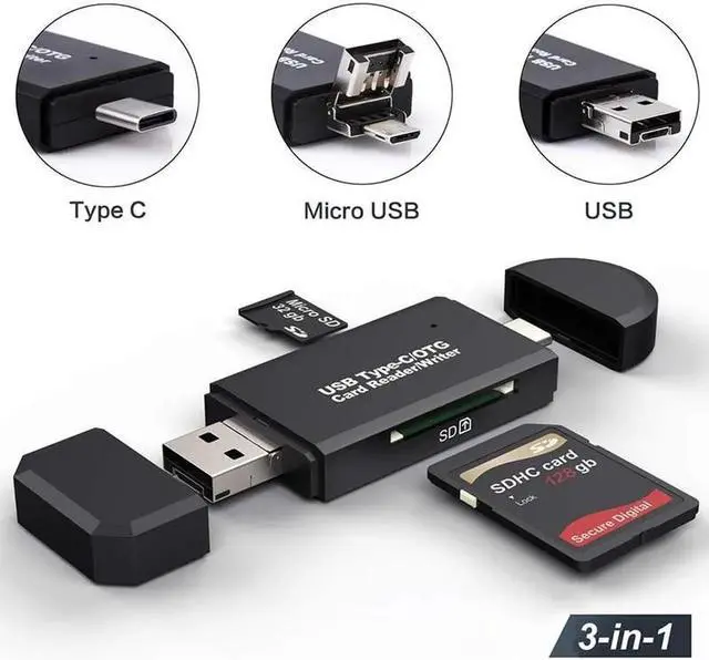 Main image of SD Card Reader USB C Card Reader 3 In 1 USB 2.0 TF/Mirco SD Smart Memory Card Reader Type C OTG Flash Drive Cardreader Adapter(Type C Mirco USB)