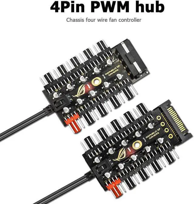 Alt view image 5 of 5 - 1 to 10 4 Pin PWM Cooler Fan HUB Splitter Extension PC Speed Control Board big 4pin power supply/SATA power supply