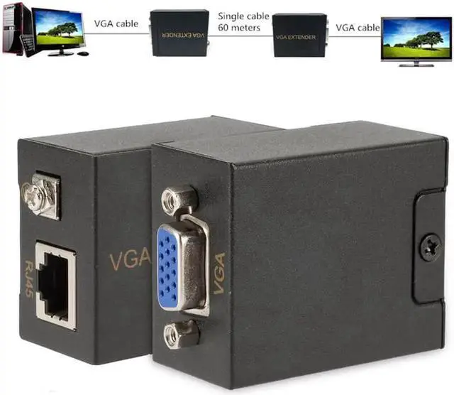 Alt view image 5 of 5 - Cable RJ45 To VGA Extender 60 Meters VGA To Signal Amplifier Cable Transmitter Ethernet Wall Plate Adapters