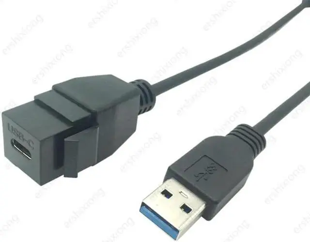 Main image of Sortie de plaque murale noire USB-C, Type C, prises, insérer un connecteur, convertisseur USB 3.0 mâle à USB C femelle, câble adaptateur 0.2M