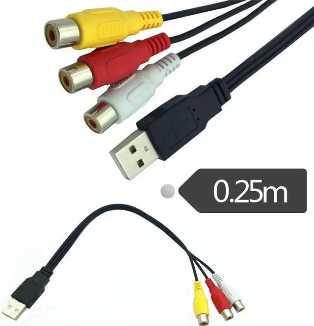 Alt view image 2 of 4 - Adaptateur USB mâle vers RCA femelle de 0.25M, câble convertisseur Audio et vidéo AV A/V, câble USB vers RCA pour HDTV