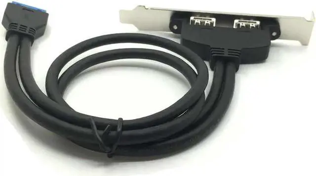 Alt view image 3 of 4 - Connecteur de câble, adaptateur carte mère vers 2 ports USB 3.0, avec support de plaque, fente PCI, 50 cm, panneau arrière, prise femelle