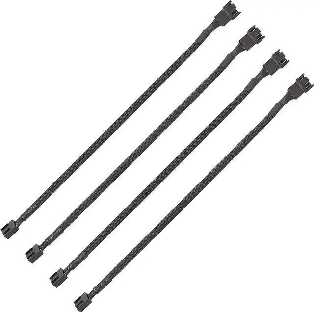 Main image of PWM Fan Extension Cable - 10.5 inch PC Fan Extension Cable Compatible with ATX Case 3 Pin & 4 Pin Cooling Fans. Durable Black Nylon Braided Case Fan Extension Cable (4 Pack)