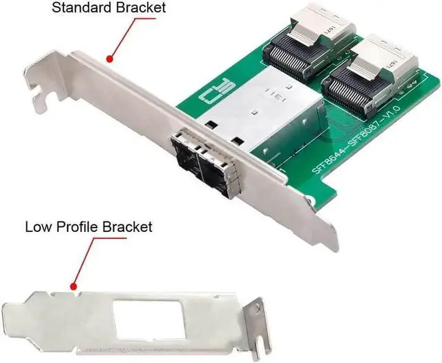 Main image of CY Mini SAS HD SFF-8644 to Internal Mini SAS SFF-8087 PCBA Female Adapter Dual Ports with Low Profile Bracket