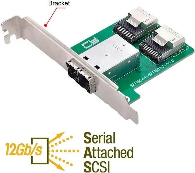 Alt view image 3 of 5 - CY Mini SAS HD SFF-8644 to Internal Mini SAS SFF-8087 PCBA Female Adapter Dual Ports with Low Profile Bracket