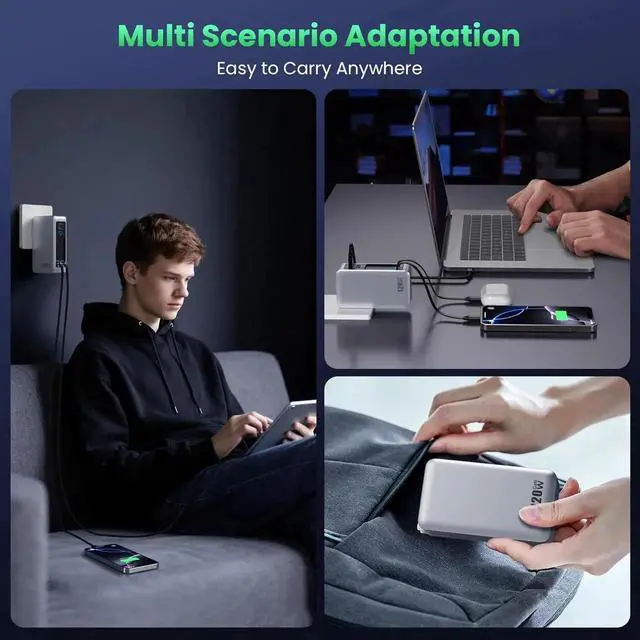 Alt view image 3 of 7 - 120W USB C Charger Block with 2 Built-in Retractable Cables, 4-in-1 GaN IV Foldable Plug Wall Charger Rapid Charging Station, PD 65W Laptop Adapter for Macbook/iPad, iPhone 16/15/14, Galaxy S24, Andro