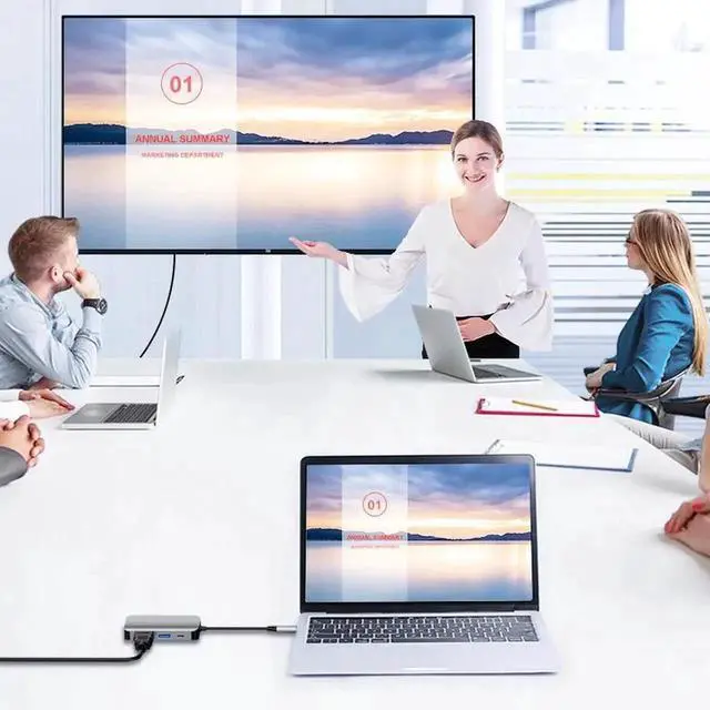 Alt view image 5 of 5 - USB C to HDMI-compatible vga Hub Adapter USB-C Dock with USB 3.0 for MacBook Pro Accessories Type C 3.3 SplitterLength: Other (standard)
Color: Other (2 in i (no USB PD))