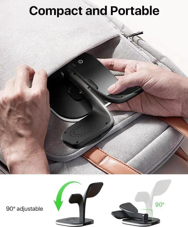 Alt view image 6 of 7 - Wireless charging station for Magsafe chargers, charging station for multiple devices, wireless charger for iPhone 16/15/14/13/12 series, Apple Watch Series 1-9, AirPods with LED and adapter (black)