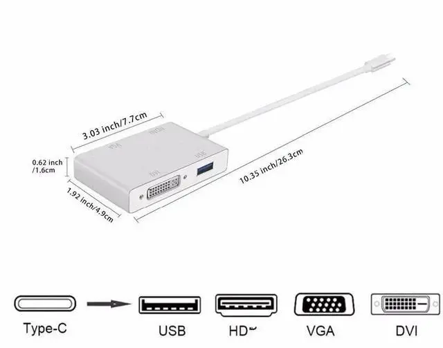 Alt view image 6 of 6 - 4 In 1 USB C Hub Type C To HDMI-compatible VGA DVI USB 3.2 Adapter Cable for Laptop Apple Macbook Google Chromebook PixelLength: <=0.5m (0.5m and below)
Color: black (usb c hub)