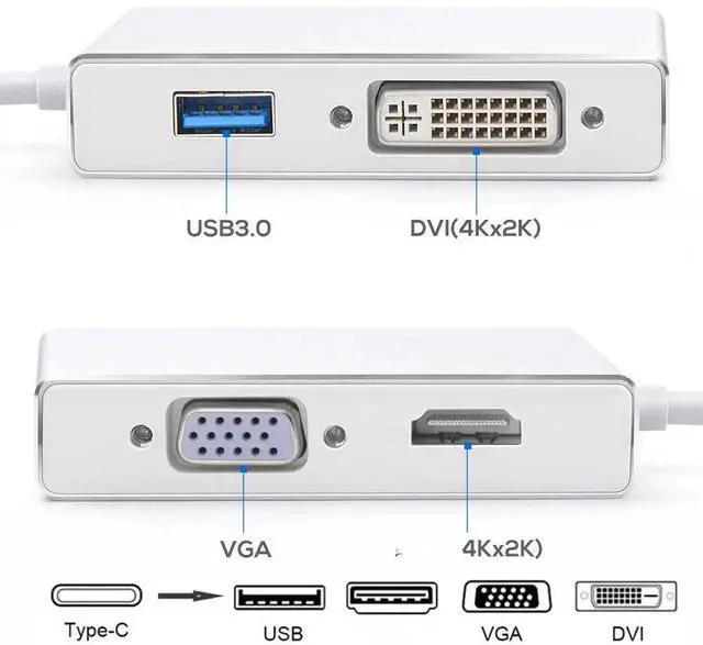 Alt view image 3 of 6 - 4 In 1 USB C Hub Type C To HDMI-compatible VGA DVI USB 3.2 Adapter Cable for Laptop Apple Macbook Google Chromebook PixelLength: <=0.5m (0.5m and below)
Color: black (usb c hub)