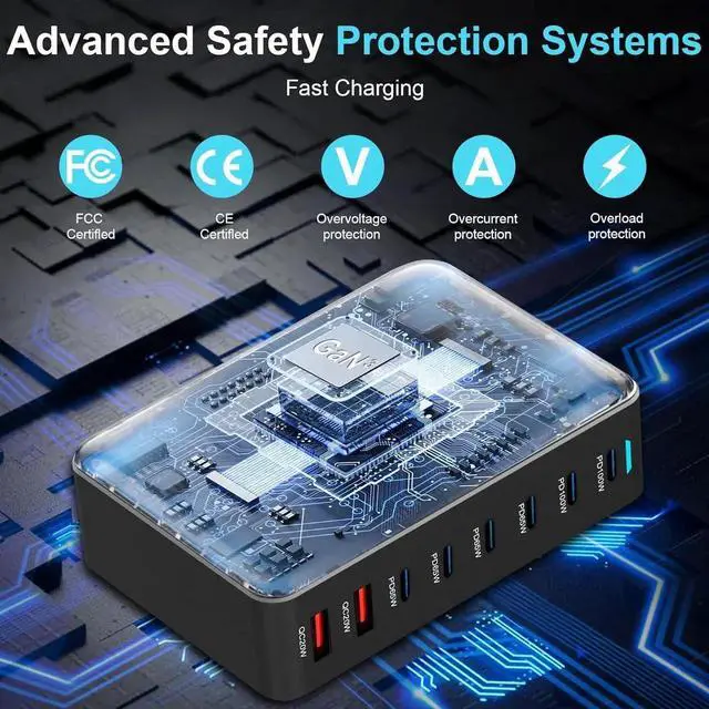 Alt view image 6 of 7 - 500W USB C Fast Charger Block, 8-Port USB Charging Station, GaN III. Pro Dual 100W PD PPS Port Fast Charging Station for Multiple Devices, Laptop Wall Charger Compatible with MacBook/iPhone 16/iPad an