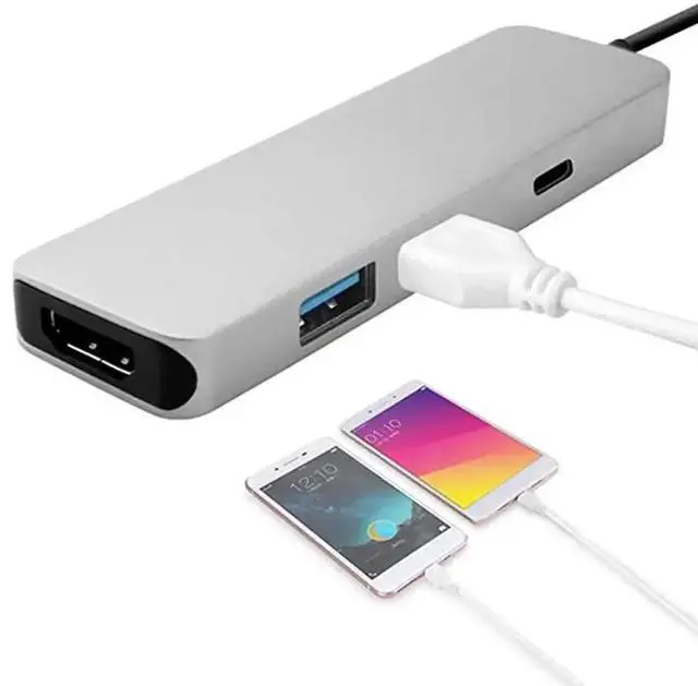 Alt view image 3 of 6 - USB 3.1 Type-C Hub To HDMI-compatible 4K Thunderbolt 3 USB C with Usb3.3 TF SD Reader Slot PD for MacBook Pro/Air/Huawei MateColor: Red (3 in hub silver)