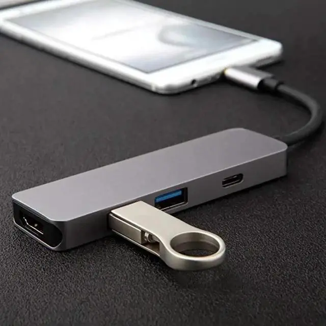 Alt view image 6 of 6 - USB 3.1 Type-C Hub To HDMI-compatible 4K Thunderbolt 3 USB C with Usb3.3 TF SD Reader Slot PD for MacBook Pro/Air/Huawei MateColor: Red (3 in hub silver)