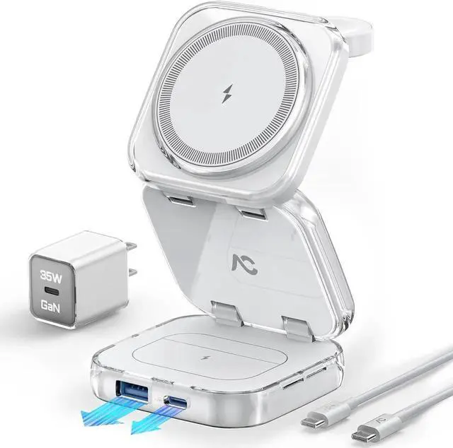 Main image of MagSafe Wireless Charger, 5-in-1 Portable Travel Charging Station, 15W Max Fast Foldable Magnetic Stand, Compatible with iPhone 16/15/14/13 Series, Apple Watch, AirPods (with 35W Adapter)