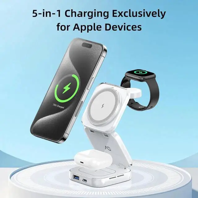 Alt view image 5 of 7 - MagSafe Wireless Charger, 5-in-1 Portable Travel Charging Station, 15W Max Fast Foldable Magnetic Stand, Compatible with iPhone 16/15/14/13 Series, Apple Watch, AirPods (with 35W Adapter)