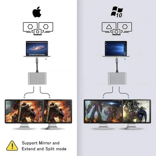 Alt view image 5 of 6 - USB C Hub Adapter 4K 61hz to Dual HDMI-compatible Screen Expansion Type C Docking Station For Macbook Laptop Mobile Phone PCColor: blue (2 in 1 hd vga)