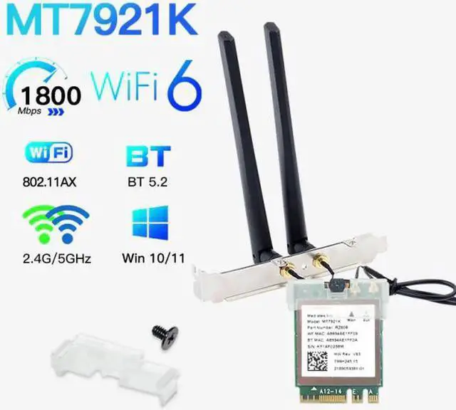 Main image of 6E Tri Band MT7921K Bluetooth 5.2 Network Adapter NGFF 802.11ax Wireless Card For Win10/Win11 For PC/Laptop Like AX200Product Option:Color:MT7921K With antenna.
