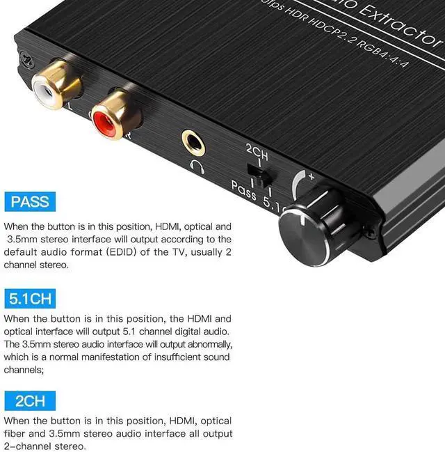 Alt view image 3 of 4 - HDMI Audio Extractor Adapter 4K HDMI to HDMI with Optical SPDIF 3.5mm Stereo L/R Audio Converter Volume Control 4K/60Hz 4:4:4 HDR