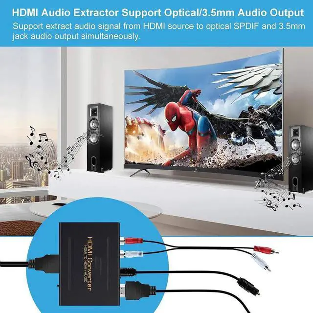 Alt view image 2 of 7 - 4K HDMI Audio Extractor Splitter, 1080P HDMI to HDMI Audio Converter + Fiber Optic Toslink SPDIF + L/R Stereo Analog Audio, HDMI Audio Adapter for Fire Stick, Blu-ray Player (4K 30Hz Black)