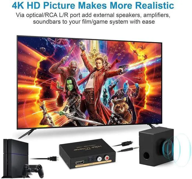 Alt view image 3 of 7 - 4K HDMI Audio Extractor Splitter, 1080P HDMI to HDMI Audio Converter + Fiber Optic Toslink SPDIF + L/R Stereo Analog Audio, HDMI Audio Adapter for Fire Stick, Blu-ray Player (4K 30Hz Black)