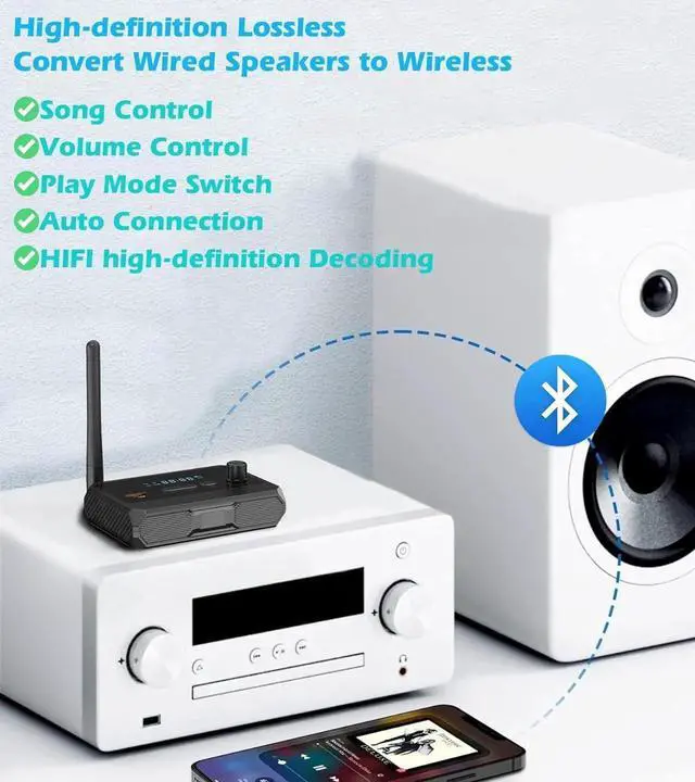 Alt view image 2 of 7 - Bluetooth 5.3 Receiver for Home Stereo, Optical Low Latency and High Definition Music Audio Bluetooth to RCA Adapter for Stereo/Speakers/Wired Speakers/Home Music Streaming Stereo System with AUX/USB