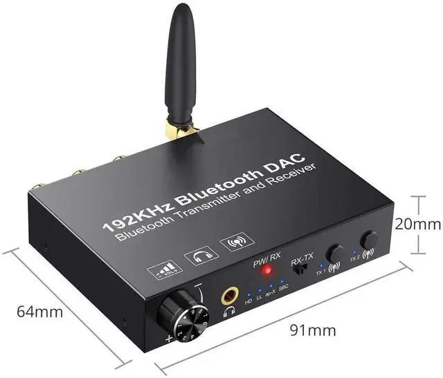Alt view image 3 of 7 - 192KHz DAC Bluetooth 5.0 Transmitter and Receiver, aptX HD and Low Latency Audio Adapter, Optical Coaxial to RCA L/R 3.5mm Jack Digital to Analog Converter for TV, Speakers, Headphones