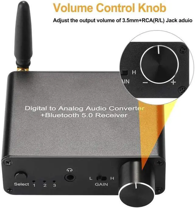 Alt view image 2 of 7 - 192kHz Digital to Analog Converter Bluetooth 5.0 Receiver DAC with 16-300 Headphone Amplifier Optical/Coaxial to RCA 3.5mm Audio Output with Volume Control for TV Phone Tablet (Normal, Basic)