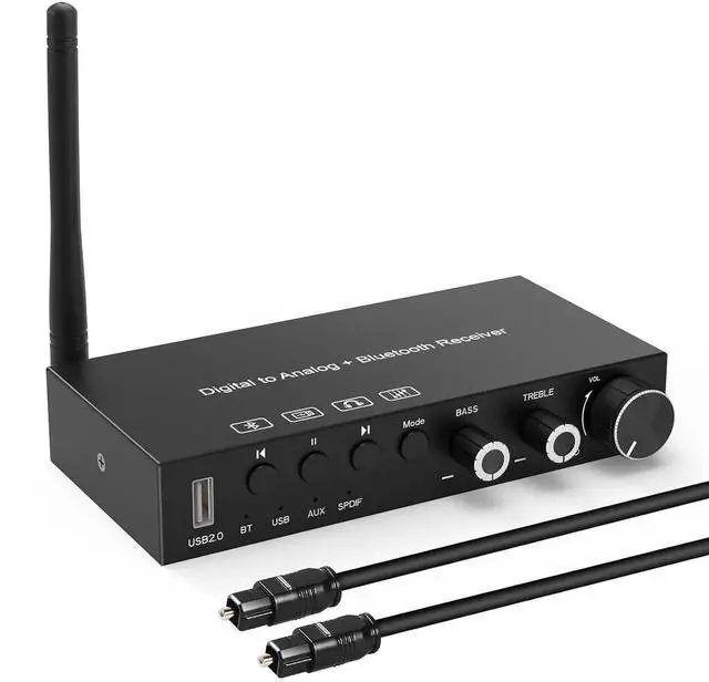 Main image of USB 192KHz DAC Digital to Analog Converter with Headphone AmplifierBuilt-in Bluetooth V5.0 ReceiverMusic PlayerVolume Adjustable Digital SPDIF TOSLINK to Stereo L/R and 3.5mm Jack