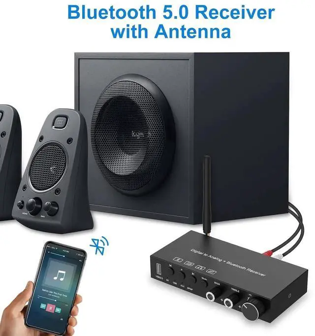 Alt view image 4 of 7 - USB 192KHz DAC Digital to Analog Converter with Headphone AmplifierBuilt-in Bluetooth V5.0 ReceiverMusic PlayerVolume Adjustable Digital SPDIF TOSLINK to Stereo L/R and 3.5mm Jack