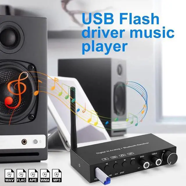 Alt view image 6 of 7 - USB 192KHz DAC Digital to Analog Converter with Headphone AmplifierBuilt-in Bluetooth V5.0 ReceiverMusic PlayerVolume Adjustable Digital SPDIF TOSLINK to Stereo L/R and 3.5mm Jack