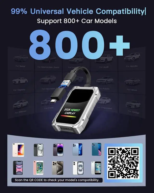 Alt view image 5 of 7 - 2025 Upgraded Wireless CarPlay Adapter for iPhone, Fastest and Stable 5G WiFi and 5.4 Bluetooth Apple CarPlay Dongle with RGB Lights, Compatible with iPhone 8+, Android Auto, 2017 Cars