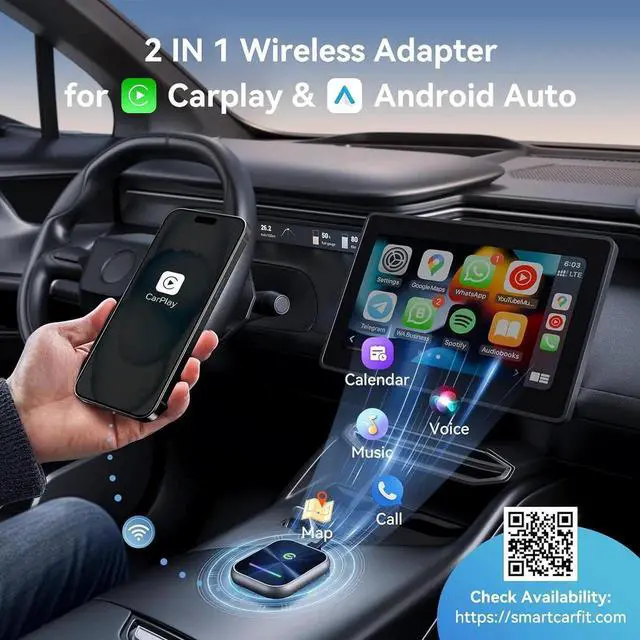 Alt view image 6 of 6 - Wireless CarPlay Adapter 2024 Upgraded, 2-in-1 Wireless CarPlay and Android Auto Adapter Converts Factory Wired CarPlay to Wireless, Plug and Play CarPlay Wireless Adapter, Compatible with iPhone/Andr