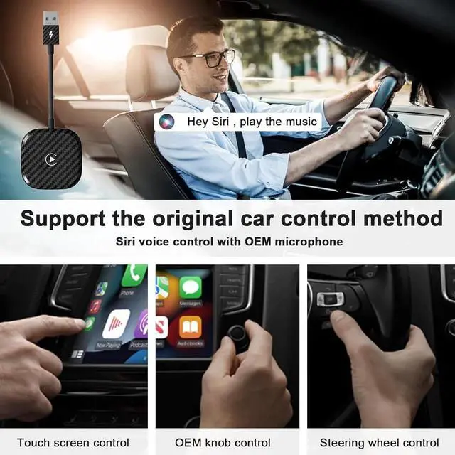 Alt view image 6 of 7 - Wireless CarPlay Adapter for Apple iPhone, Wireless Carplay USB Dongle Converter Wired Carplay to Wireless, Supports Online Updates Plug and Play, Suitable for Car Built-in Wired CarPlay (Carbon)