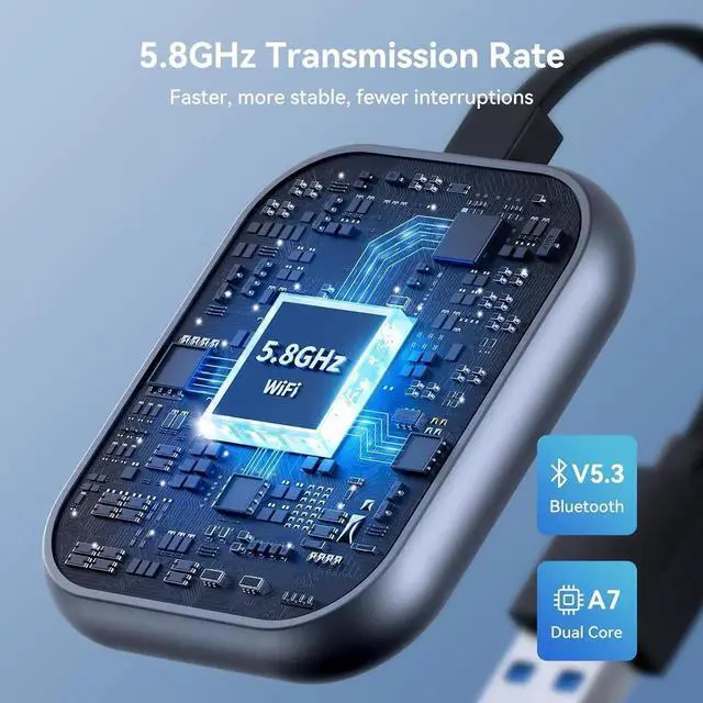 Alt view image 7 of 7 - Wireless CarPlay Adapter 2024 Upgraded, 2-in-1 Wireless CarPlay and Android Auto Adapter Converts Factory Wired CarPlay to Wireless, Plug and Play CarPlay Wireless Adapter, Compatible with iPhone/Andr