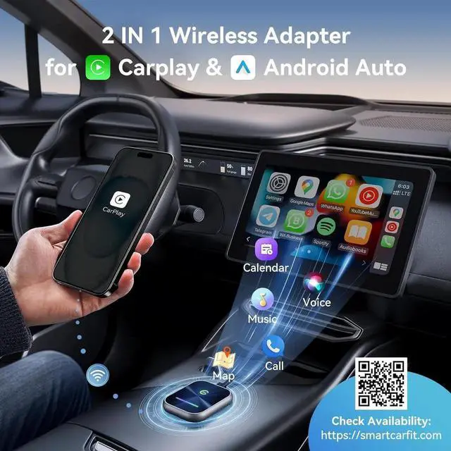 Alt view image 6 of 7 - Wireless CarPlay Adapter 2024 Upgraded, 2-in-1 Wireless CarPlay and Android Auto Adapter Converts Factory Wired CarPlay to Wireless, Plug and Play CarPlay Wireless Adapter, Compatible with iPhone/Andr