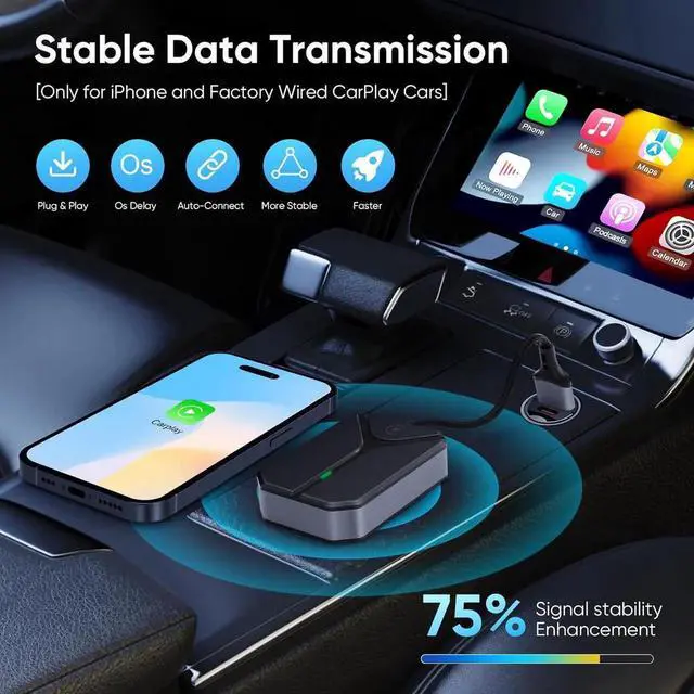 Alt view image 3 of 7 - Wireless Carplay Adapter for Apple, Easily upgrade from wired to wireless Carplay, Plug and Play Carplay dongle, No lag, Automatically connects to Carplay, Works with iPhone 6 or later/iOS10+