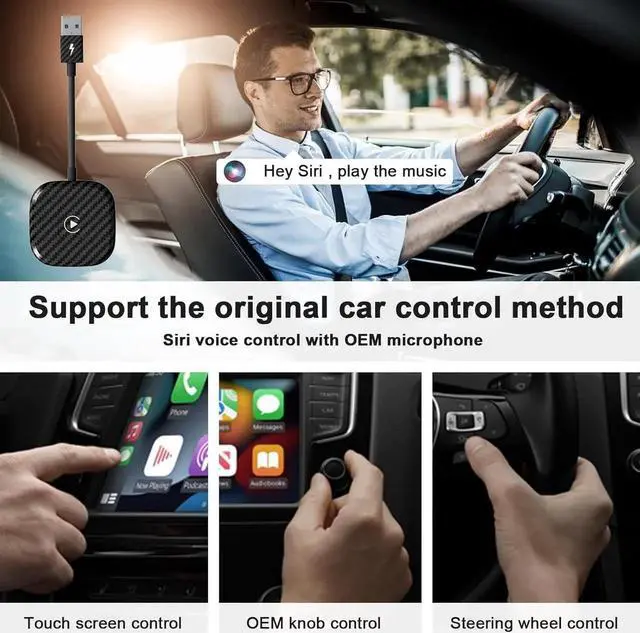 Alt view image 3 of 7 - Wireless CarPlay Adapter for Apple iPhone, Wireless Carplay USB Dongle Converter Wired Carplay to Wireless, Supports Online Updates Plug and Play, Suitable for Car Built-in Wired CarPlay (Carbon)