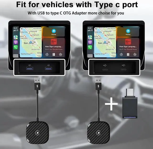 Alt view image 2 of 7 - Wireless CarPlay Adapter for Apple iPhone, Wireless Carplay USB Dongle Converter Wired Carplay to Wireless, Supports Online Updates Plug and Play, Suitable for Car Built-in Wired CarPlay (Carbon)