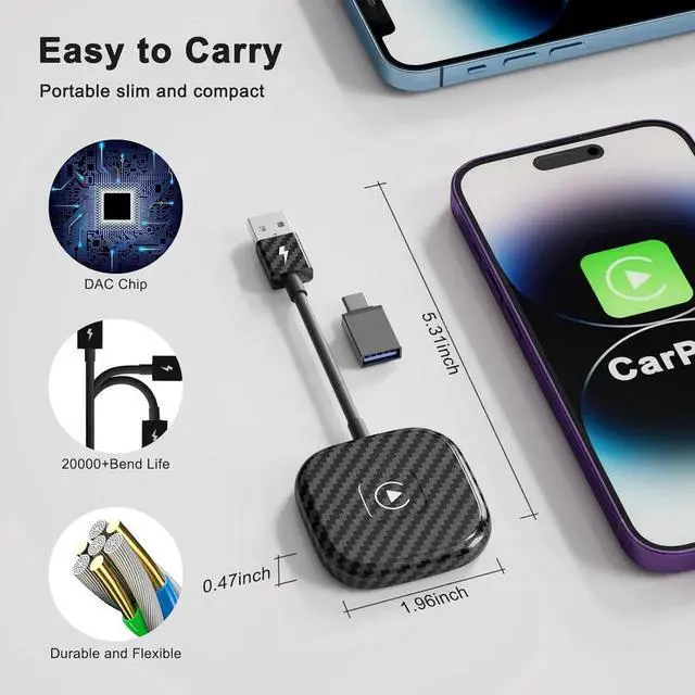 Alt view image 6 of 7 - Wireless CarPlay Adapter for Apple iPhone, Wireless Carplay USB Dongle Converter Wired Carplay to Wireless, Supports Online Updates Plug and Play, Suitable for Car Built-in Wired CarPlay (Carbon)