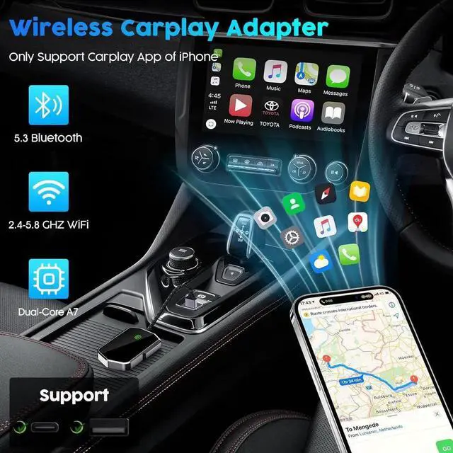 Alt view image 4 of 7 - Wireless CarPlay Adapter for Apple 2024, Convert OEM Wired to Wireless Carplay Dongle, Plug and Play Carplay Wireless Adapter for iPhone iOS 10+ Stable and Fast Connection Low Latency Wireless CarPlay