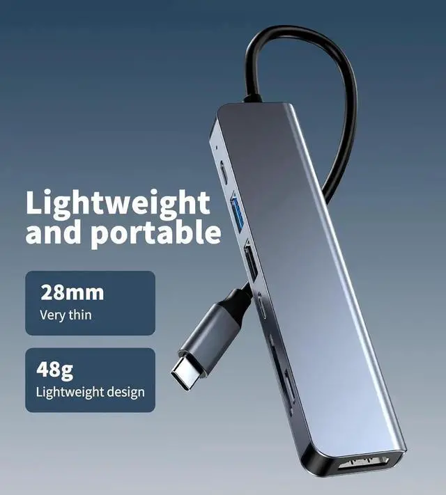 Alt view image 3 of 7 - USB C Hub Multi-Port Adapter, 7-in-1 USB-C Docking Station 4K@60Hz HDMI, 100W PD, USB A 3.0/2.0, 5Gbps Type-C Port, SD/TF Card Reader, Type C dongle Compatible with USBC Laptops, MacBook Pro/Air, XPS,