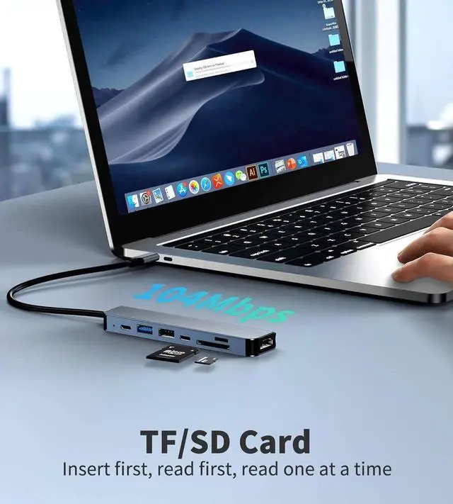 Alt view image 4 of 7 - USB C Hub Multi-Port Adapter, 7-in-1 USB-C Docking Station 4K@60Hz HDMI, 100W PD, USB A 3.0/2.0, 5Gbps Type-C Port, SD/TF Card Reader, Type C dongle Compatible with USBC Laptops, MacBook Pro/Air, XPS,