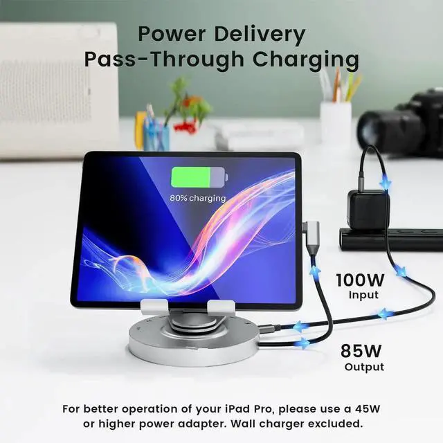 Alt view image 7 of 7 - USB C Hub for Ipad Pro Docking Station, 8-in-1 Swivel Folding Type-C Tablet Holder with 4k HDMI, USB C 3.0 Data Port, 2*USB A 3.0,100W PD Charging, 3.5mm Auxiliary for Ipad Pro/Phone 15/Galaxy Tab