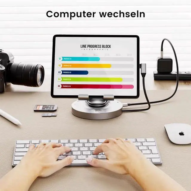 Alt view image 4 of 7 - USB C Hub for Ipad Pro Docking Station, 8-in-1 Swivel Folding Type-C Tablet Holder with 4k HDMI, USB C 3.0 Data Port, 2*USB A 3.0,100W PD Charging, 3.5mm Auxiliary for Ipad Pro/Phone 15/Galaxy Tab