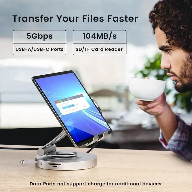 Alt view image 2 of 7 - USB C Hub for Ipad Pro Docking Station, 8-in-1 Swivel Folding Type-C Tablet Holder with 4k HDMI, USB C 3.0 Data Port, 2*USB A 3.0,100W PD Charging, 3.5mm Auxiliary for Ipad Pro/Phone 15/Galaxy Tab