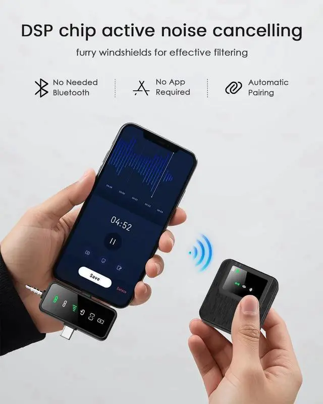 Alt view image 4 of 7 - 3-in-1 Pro Wireless Lavalier Microphone for iPhone, Android, Camera - 328-foot range, 20-hour battery, wireless microphone, noise cancellation for recording, live streaming, YouTube, TikTok