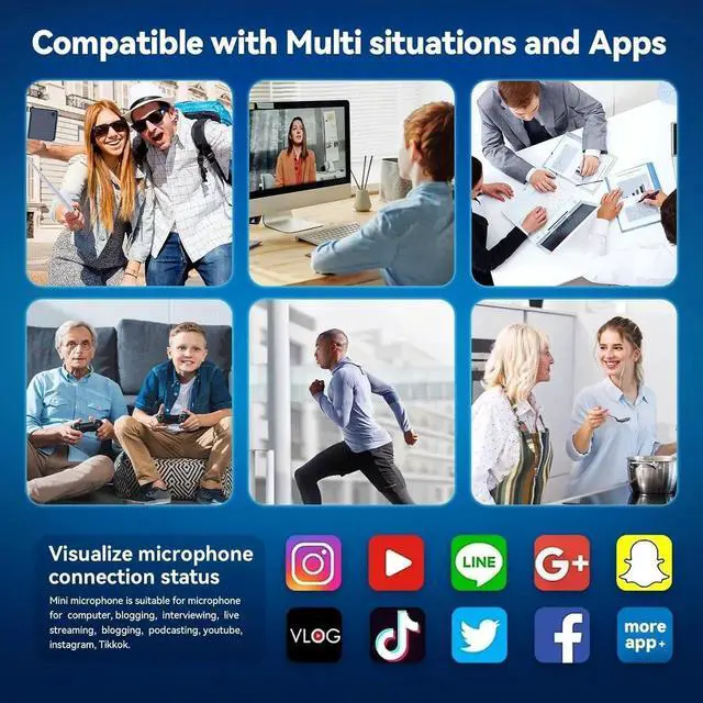 Alt view image 6 of 7 - 3-in-1 Wireless Lavalier Microphone for iPhone, Android, USB-C, Camera, Built-in Noise Cancellation Chip Noise, Plug and Play, 2.4G Ultra-Low Latency Mini Mic for Interviews/tiktok/Vlogs/YouTube (3 Mi